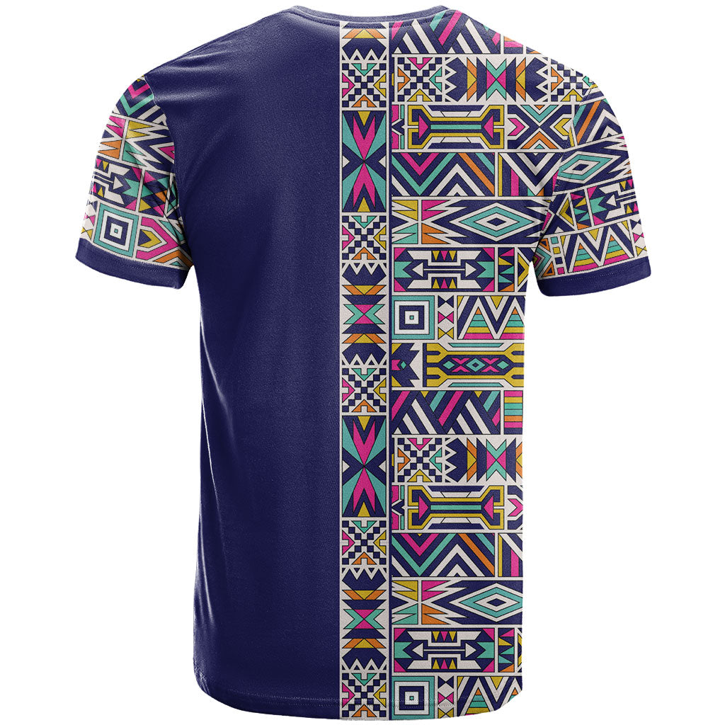 African Ndebele Art Patterns T shirt Navy Blue Half Style