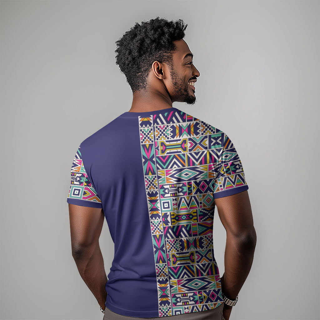 African Ndebele Art Patterns T shirt Navy Blue Half Style