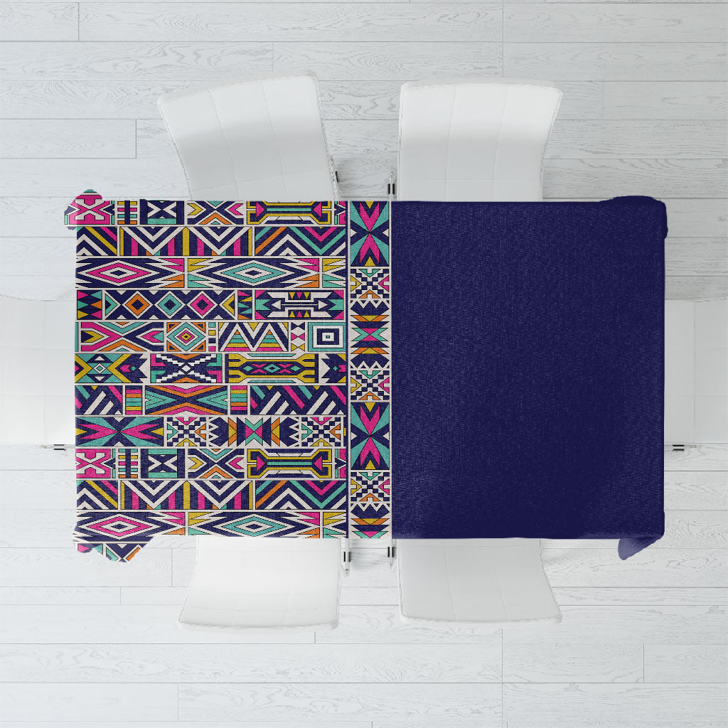 African Ndebele Art Patterns Tablecloth Navy Blue Half Style