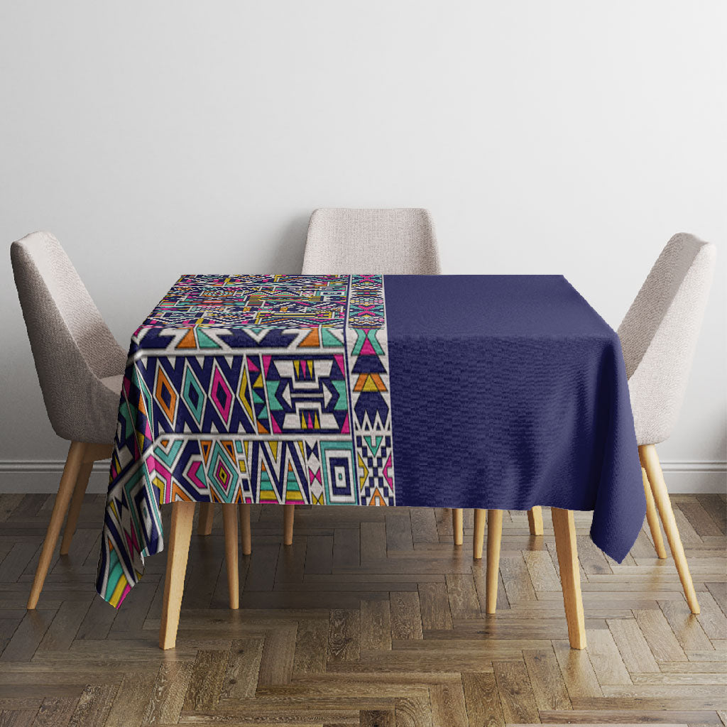 African Ndebele Art Patterns Tablecloth Navy Blue Half Style