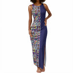 African Ndebele Art Patterns Tank Maxi Dress Navy Blue Half Style
