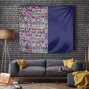 African Ndebele Art Patterns Tapestry Navy Blue Half Style