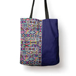 African Ndebele Art Patterns Tote Bag Navy Blue Half Style