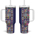 African Ndebele Art Patterns Tumbler With Handle Navy Blue Half Style