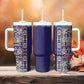 African Ndebele Art Patterns Tumbler With Handle Navy Blue Half Style