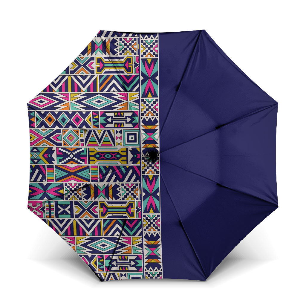 African Ndebele Art Patterns Umbrella Navy Blue Half Style