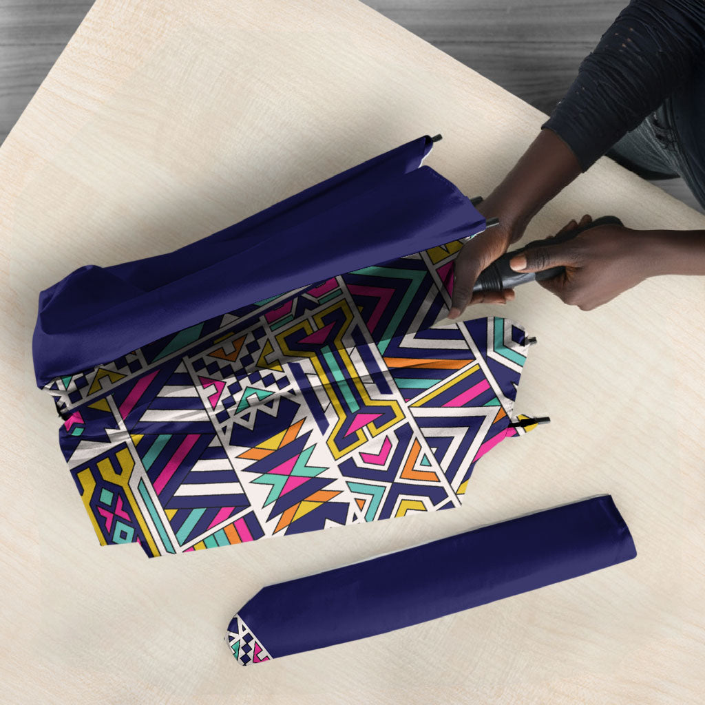 African Ndebele Art Patterns Umbrella Navy Blue Half Style
