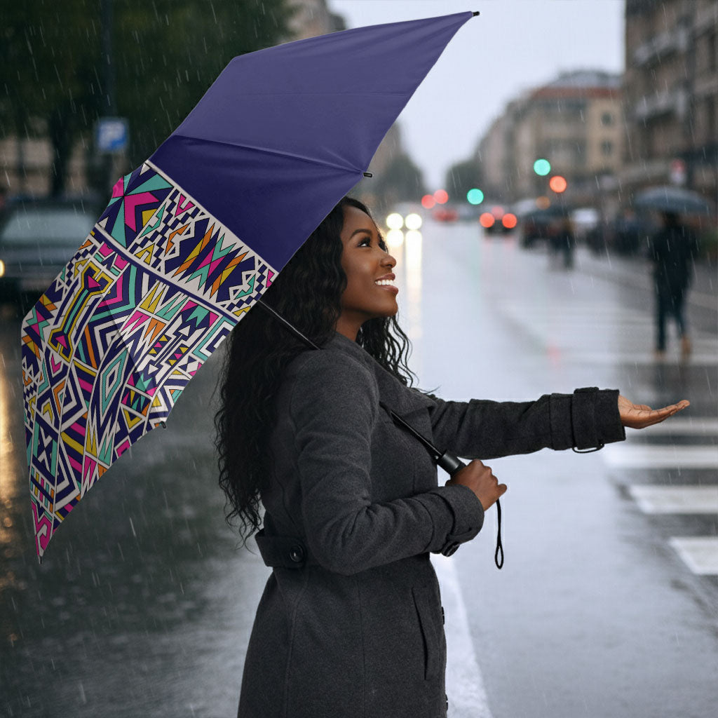 African Ndebele Art Patterns Umbrella Navy Blue Half Style