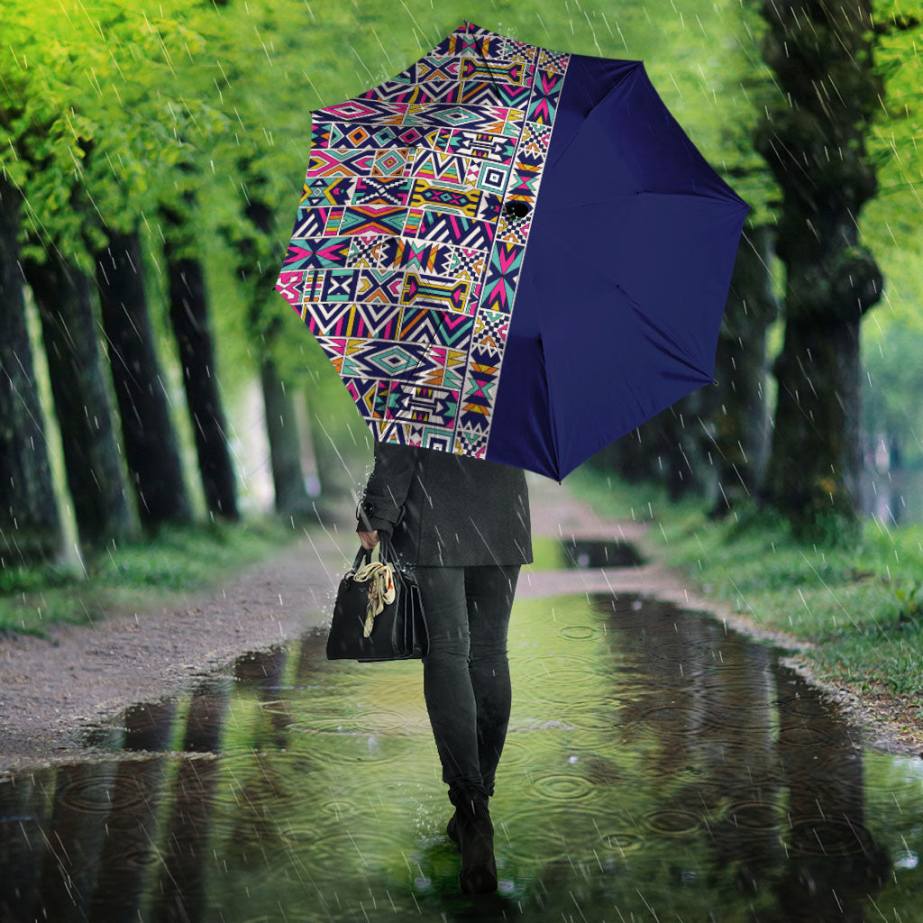 African Ndebele Art Patterns Umbrella Navy Blue Half Style