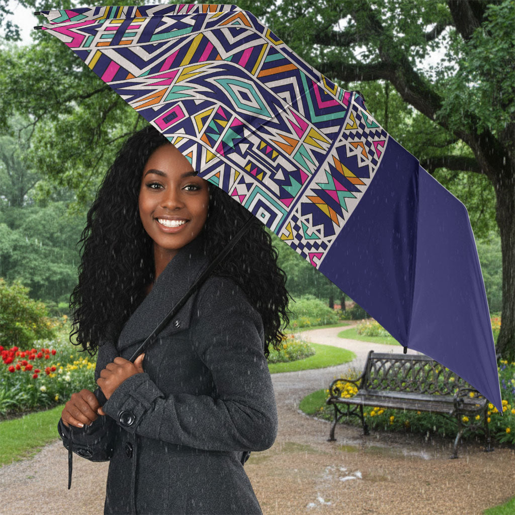 African Ndebele Art Patterns Umbrella Navy Blue Half Style