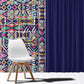 African Ndebele Art Patterns Window Curtain Navy Blue Half Style