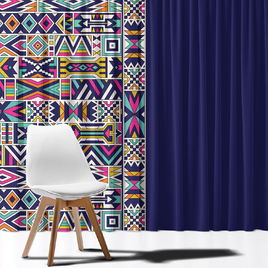 African Ndebele Art Patterns Window Curtain Navy Blue Half Style