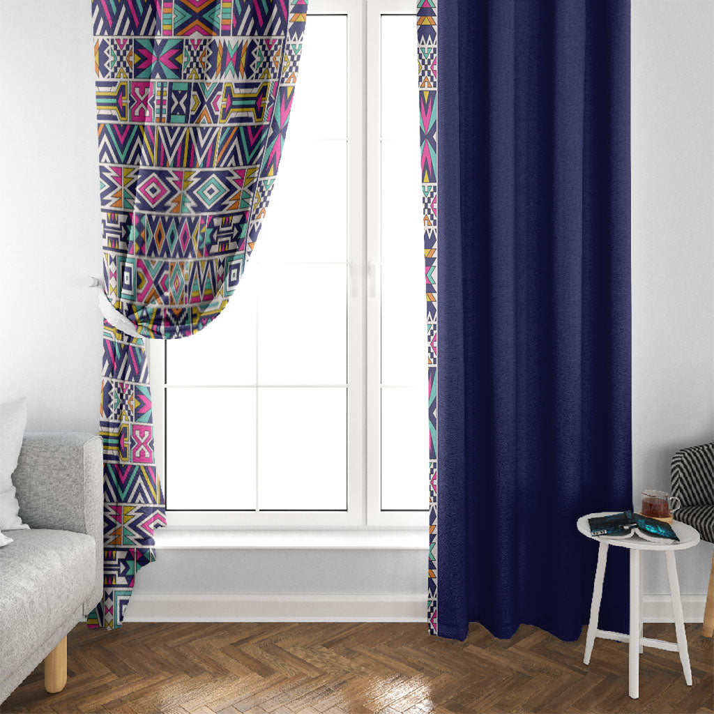 African Ndebele Art Patterns Window Curtain Navy Blue Half Style