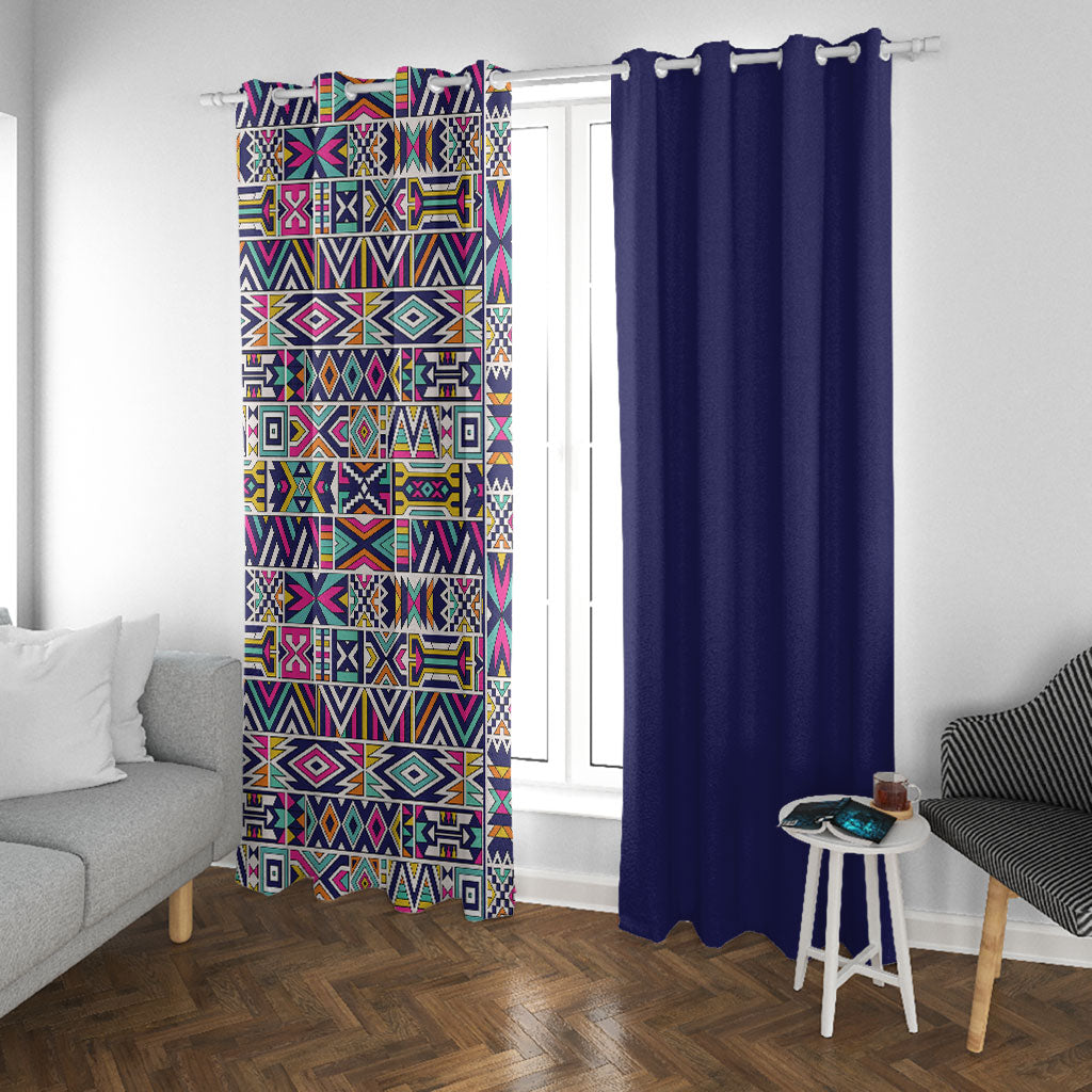 African Ndebele Art Patterns Window Curtain Navy Blue Half Style