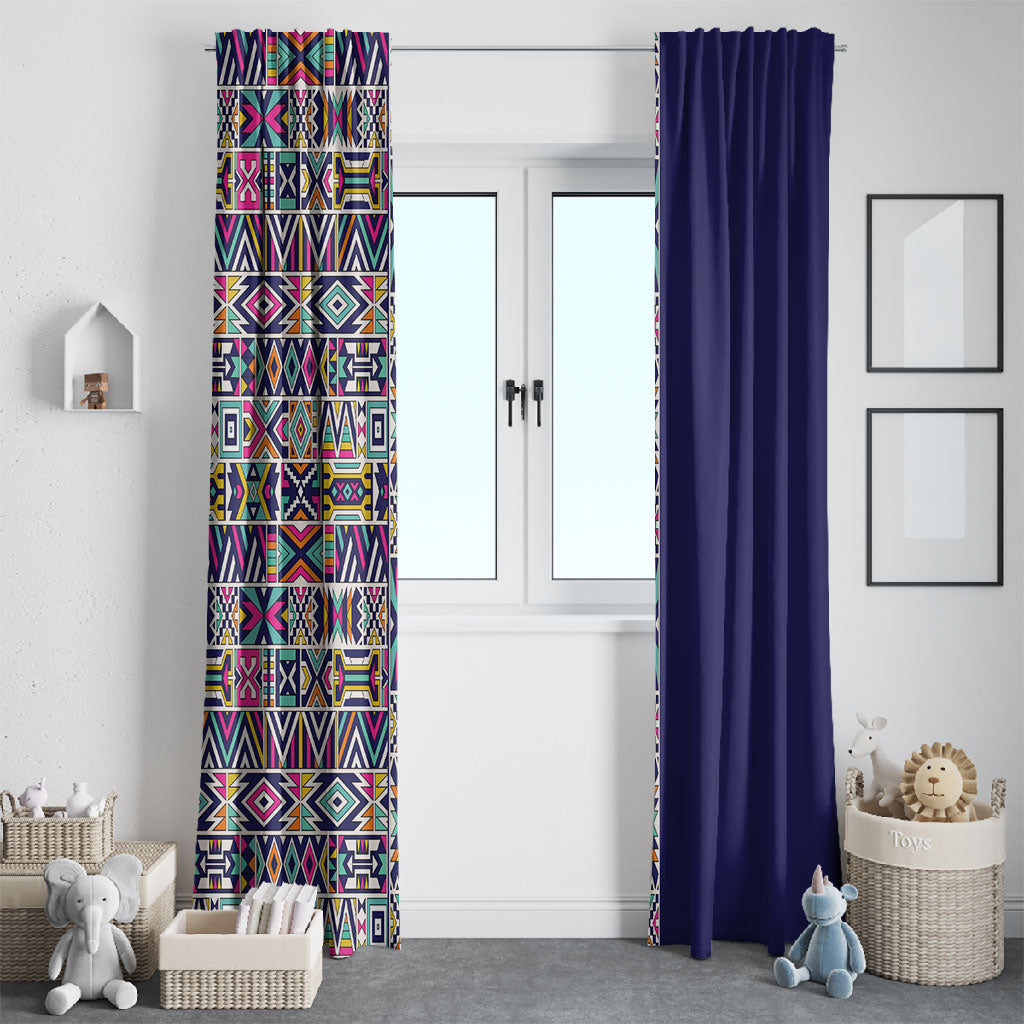 African Ndebele Art Patterns Window Curtain Navy Blue Half Style