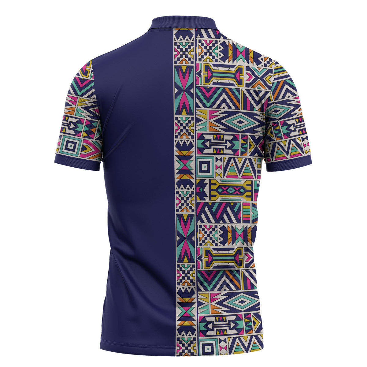 African Ndebele Art Patterns Zipper Polo Shirt Navy Blue Half Style