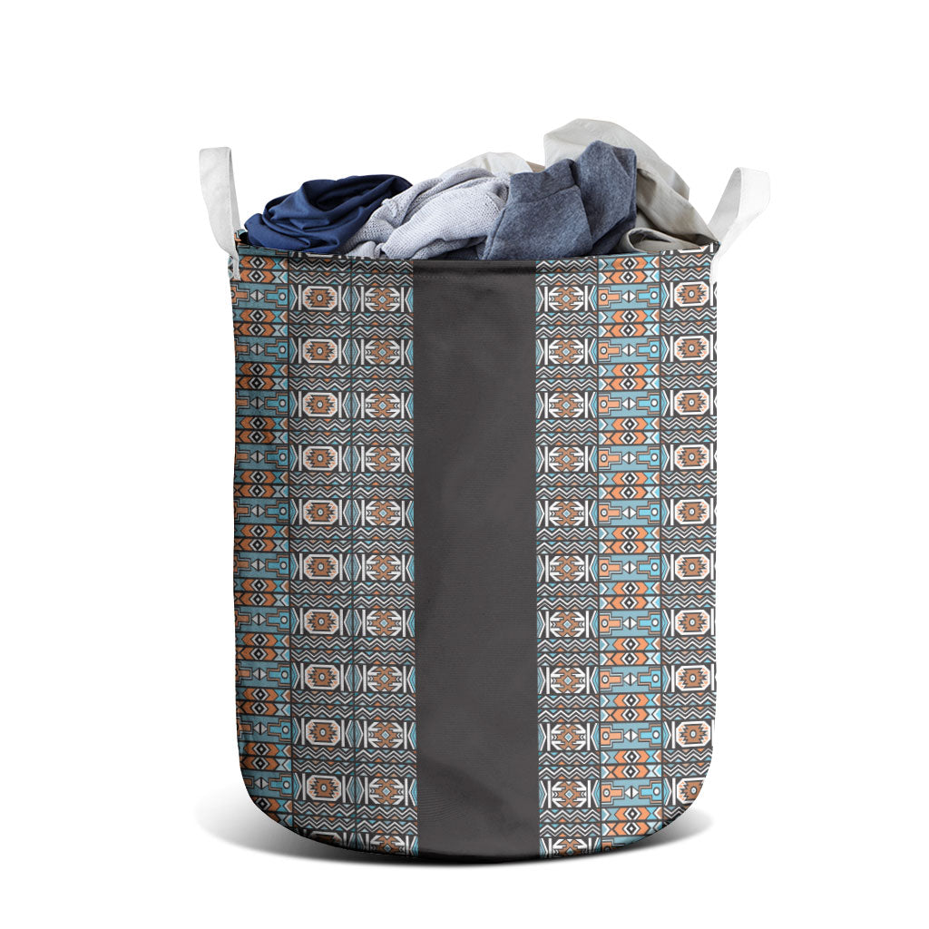 African Ndebele Traditional Attire Laundry Basket Black Ndebele Stripe