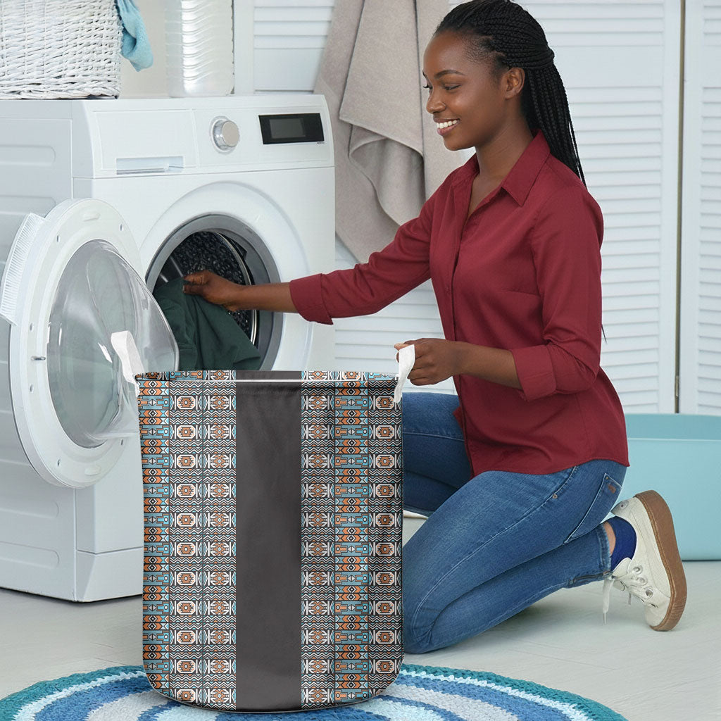 African Ndebele Traditional Attire Laundry Basket Black Ndebele Stripe