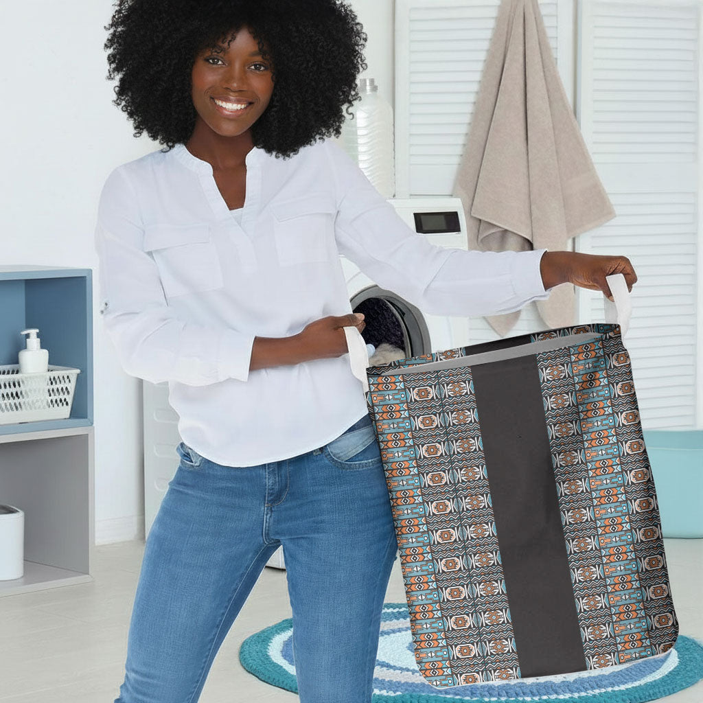 African Ndebele Traditional Attire Laundry Basket Black Ndebele Stripe