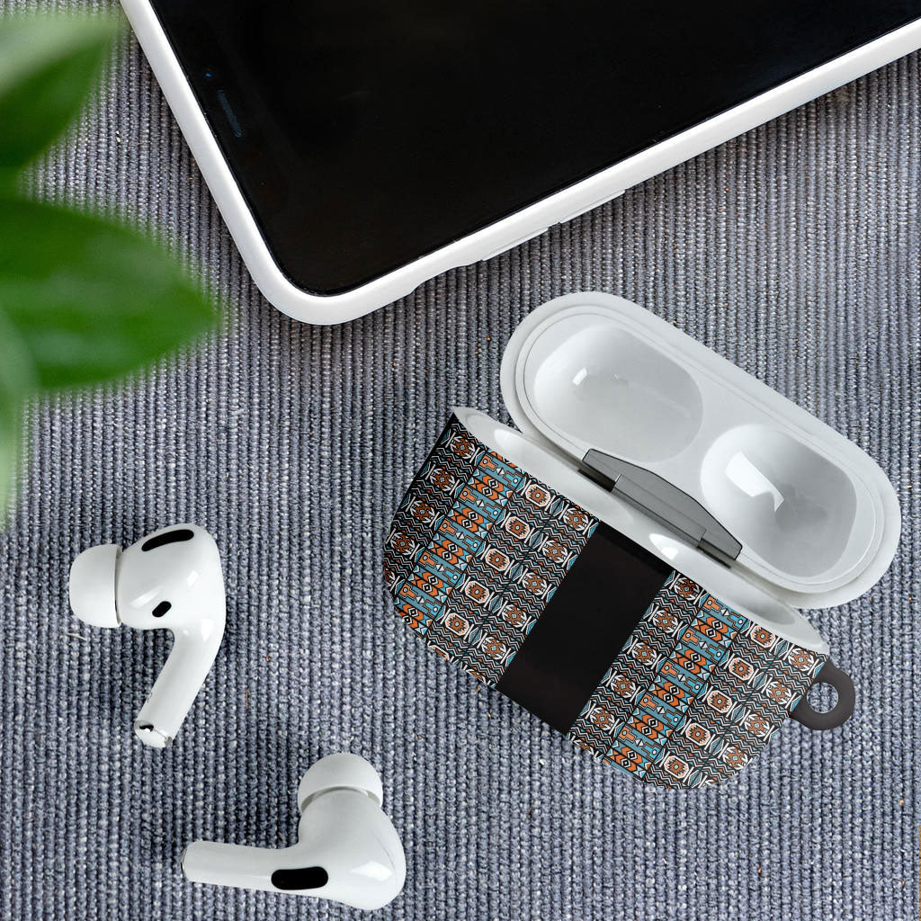 African Ndebele Traditional Attire AirPods Case Black Ndebele Stripe