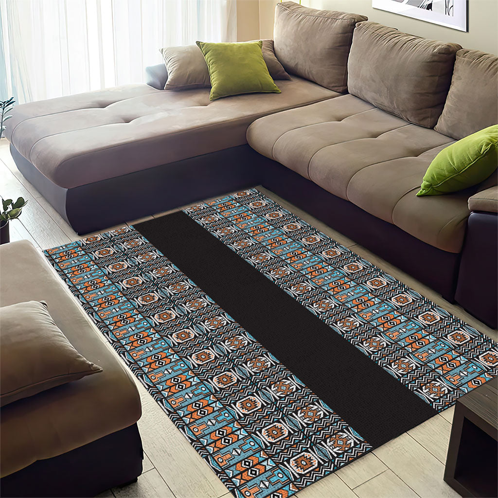 African Ndebele Traditional Attire Area Rug Black Ndebele Stripe