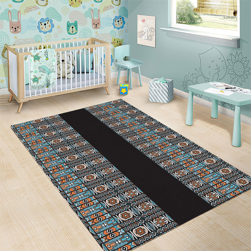 African Ndebele Traditional Attire Area Rug Black Ndebele Stripe