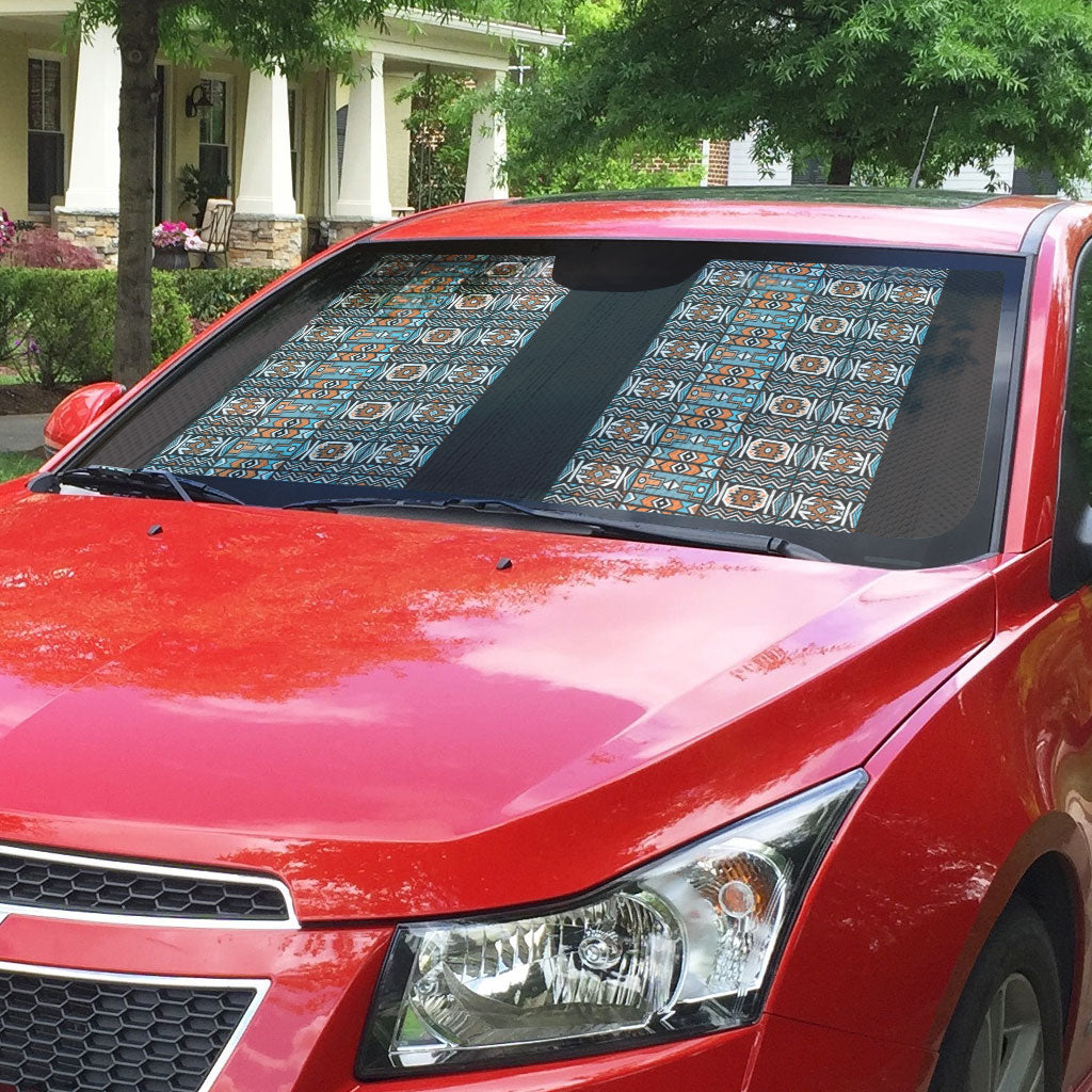 African Ndebele Traditional Attire Auto Sun Shade Black Ndebele Stripe