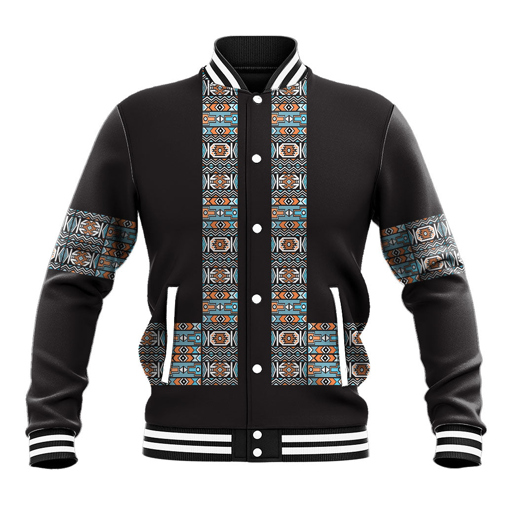 African Ndebele Traditional Attire Baseball Jacket Black Ndebele Stripe