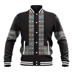 African Ndebele Traditional Attire Baseball Jacket Black Ndebele Stripe
