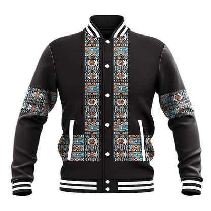 African Ndebele Traditional Attire Baseball Jacket Black Ndebele Stripe