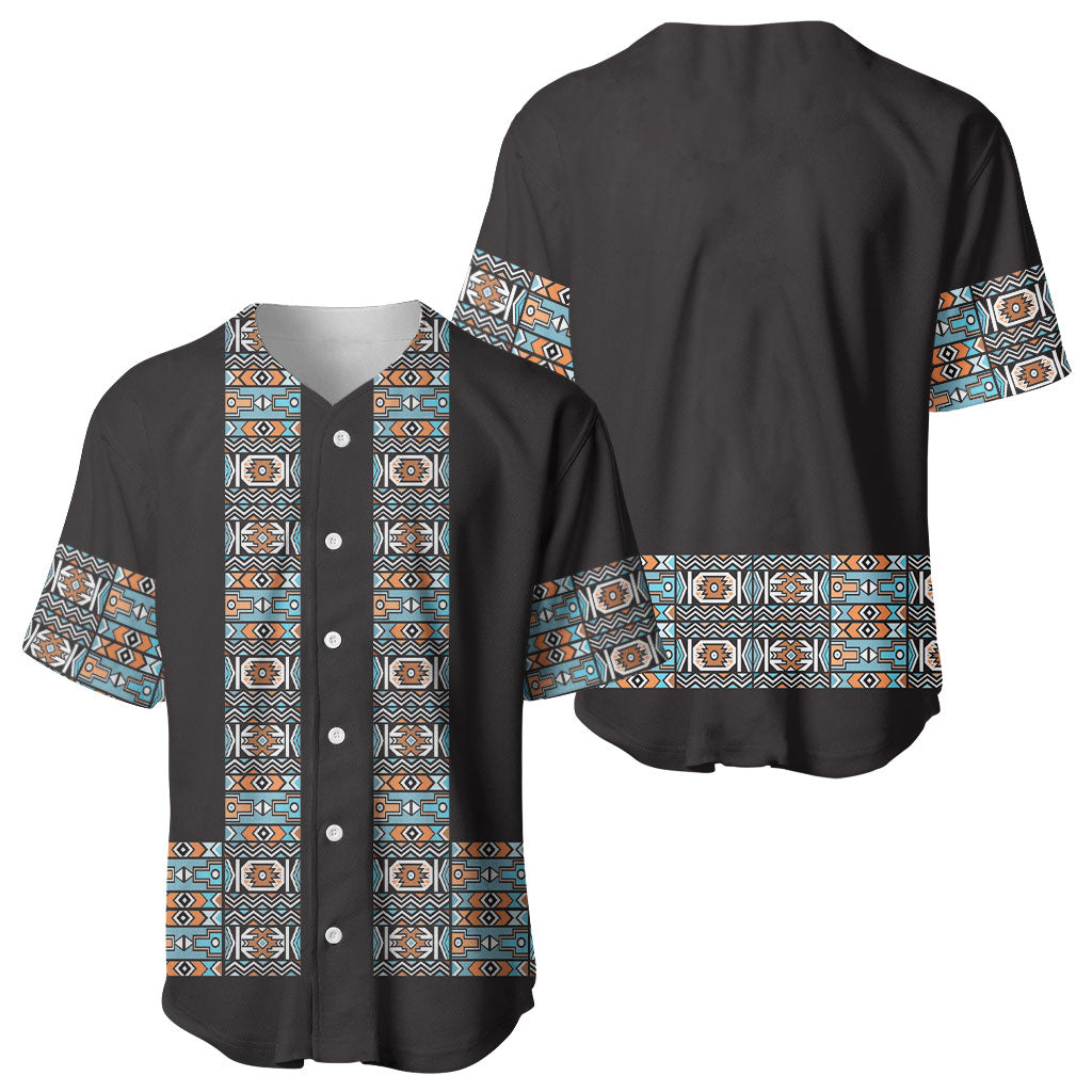 African Ndebele Traditional Attire Baseball Jersey Black Ndebele Stripe