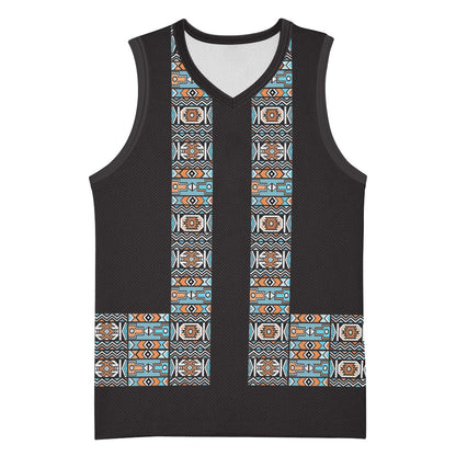 African Ndebele Traditional Attire Basketball Jersey Black Ndebele Stripe