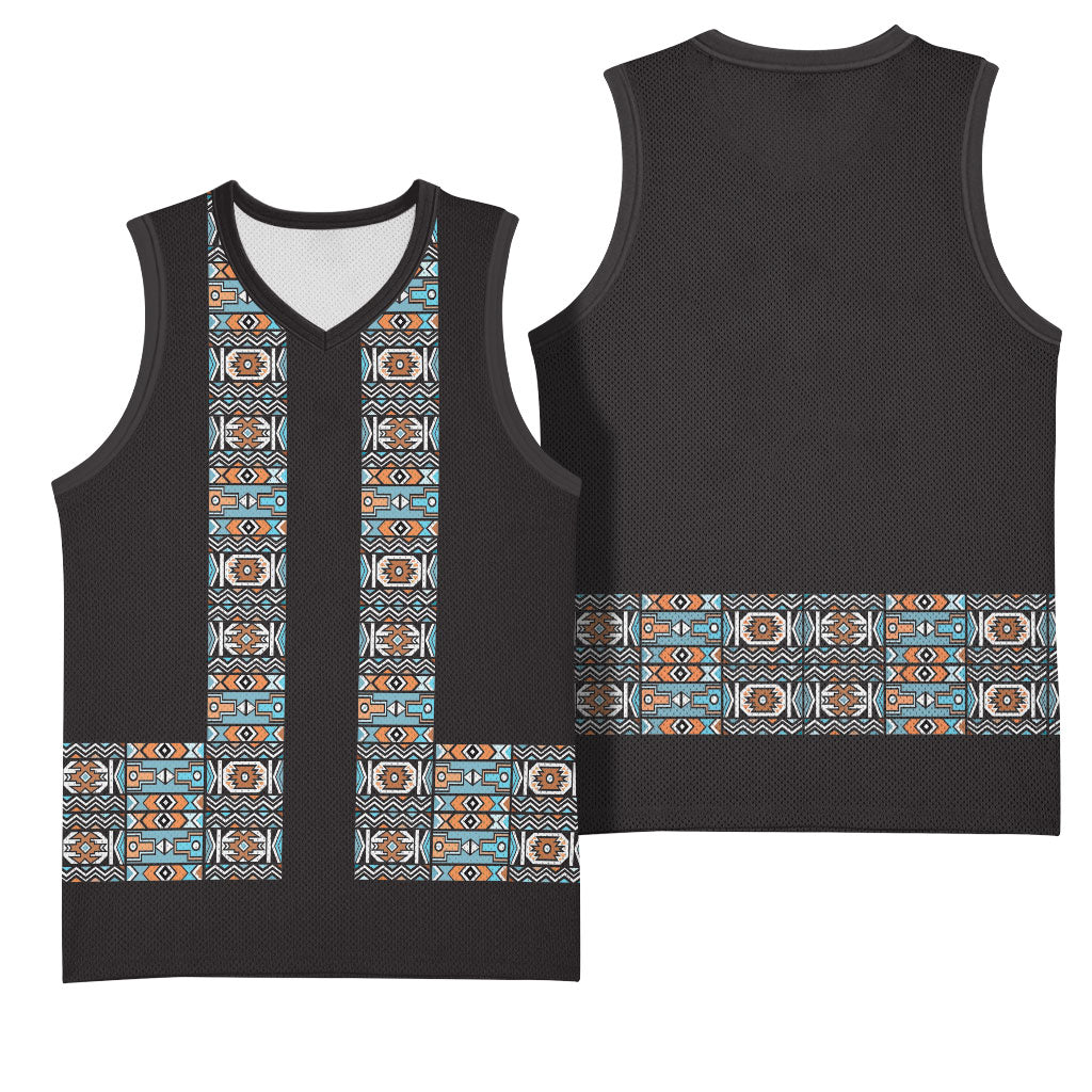 African Ndebele Traditional Attire Basketball Jersey Black Ndebele Stripe