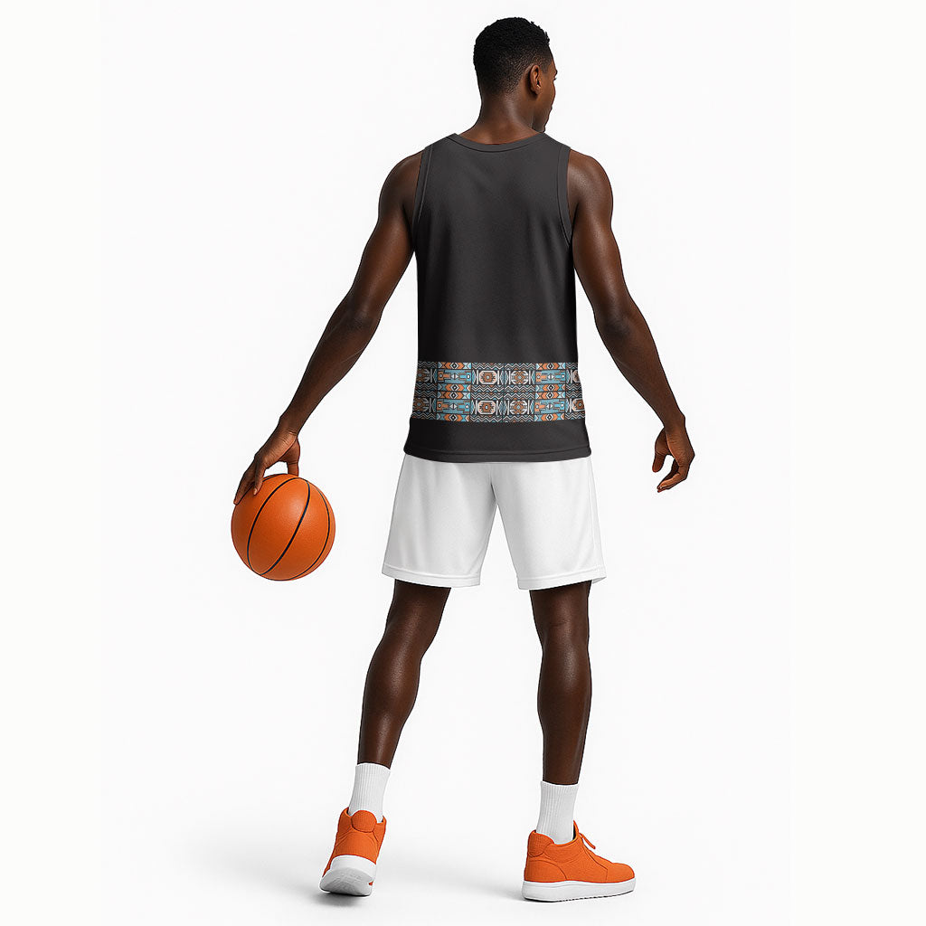 African Ndebele Traditional Attire Basketball Jersey Black Ndebele Stripe