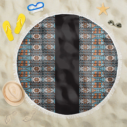 African Ndebele Traditional Attire Beach Blanket Black Ndebele Stripe