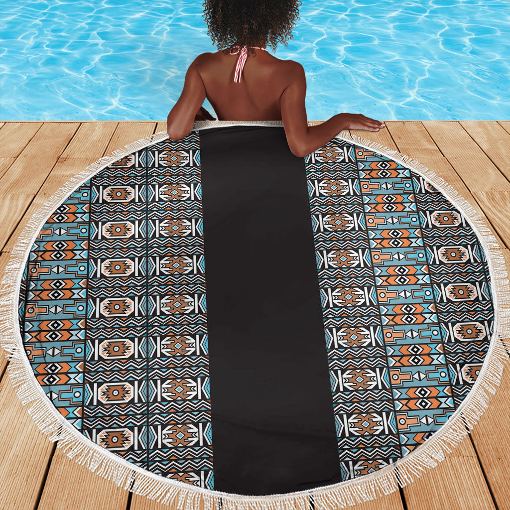 African Ndebele Traditional Attire Beach Blanket Black Ndebele Stripe