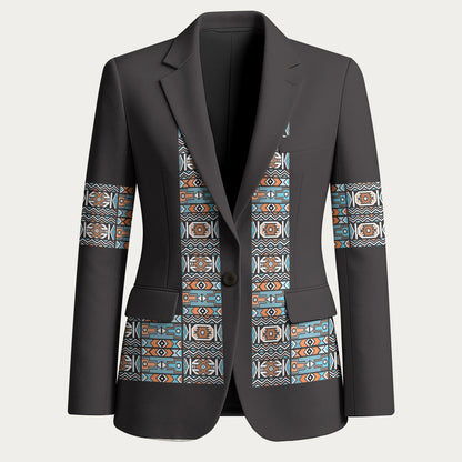 African Ndebele Traditional Attire Blazer Black Ndebele Stripe
