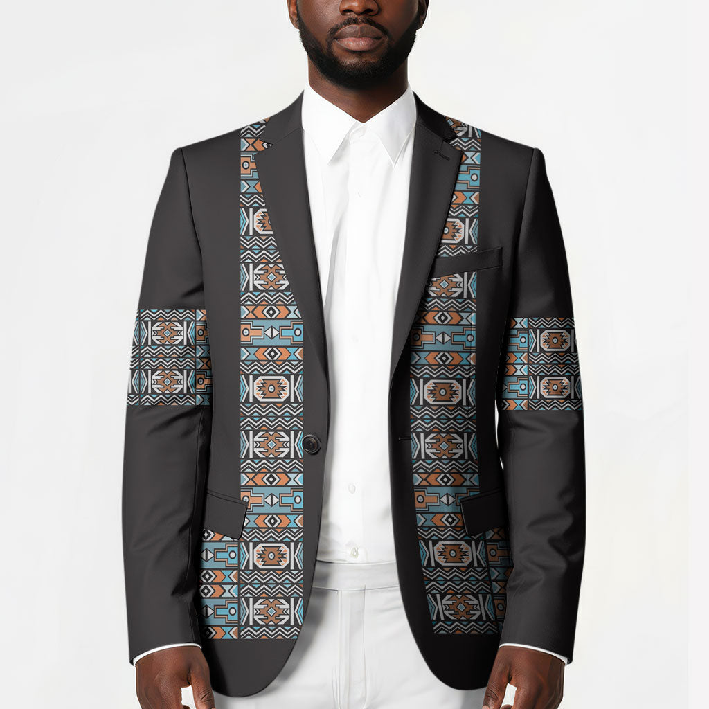 African Ndebele Traditional Attire Blazer Black Ndebele Stripe