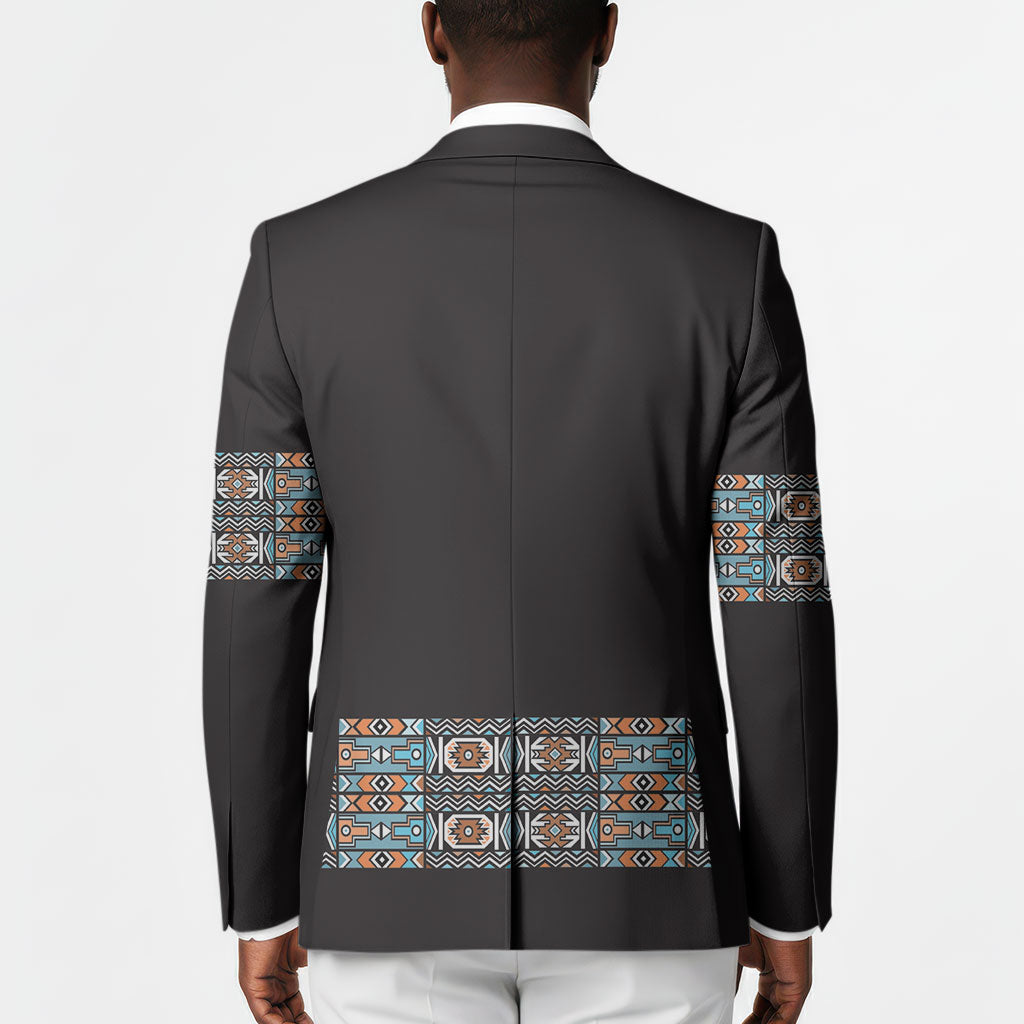 African Ndebele Traditional Attire Blazer Black Ndebele Stripe