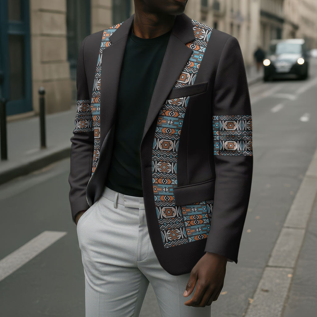 African Ndebele Traditional Attire Blazer Black Ndebele Stripe