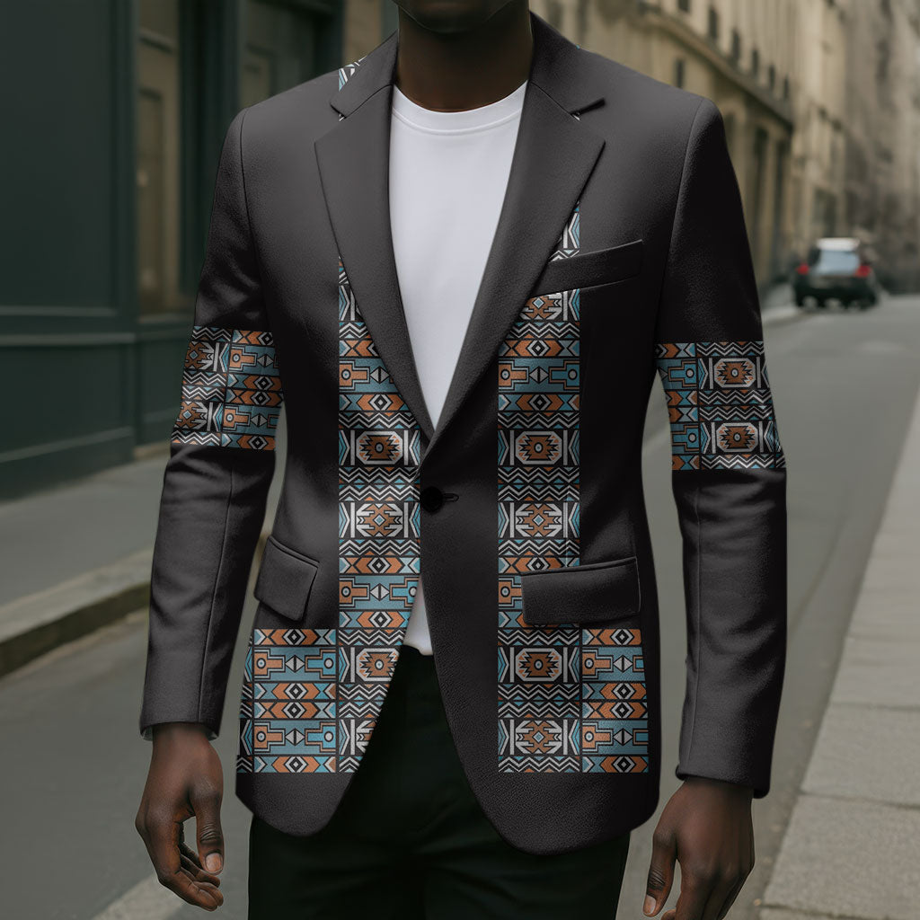 African Ndebele Traditional Attire Blazer Black Ndebele Stripe