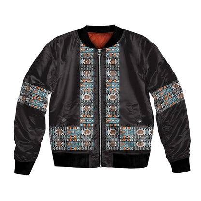 African Ndebele Traditional Attire Bomber Jacket Black Ndebele Stripe