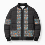 African Ndebele Traditional Attire Bomber Puffer Jacket Black Ndebele Stripe