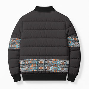African Ndebele Traditional Attire Bomber Puffer Jacket Black Ndebele Stripe
