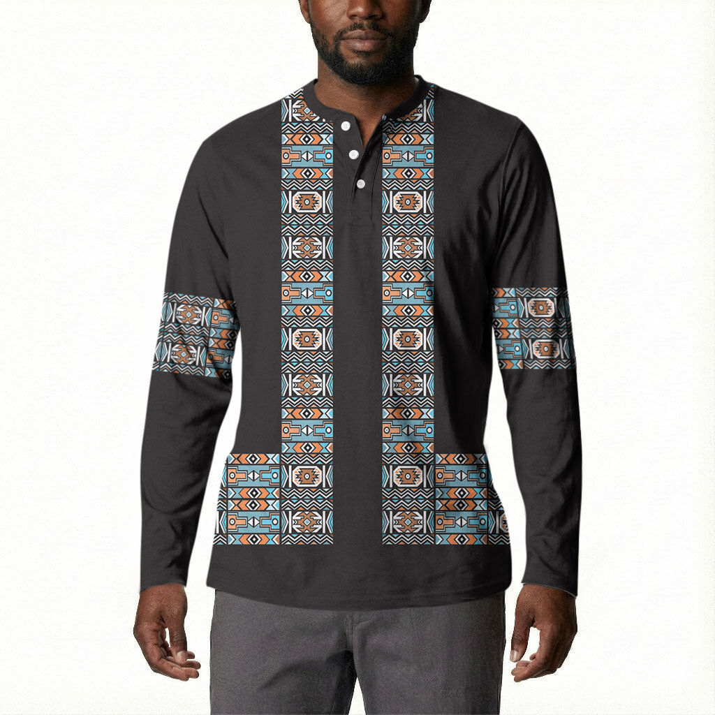 African Ndebele Traditional Attire Button Sweatshirt Black Ndebele Stripe