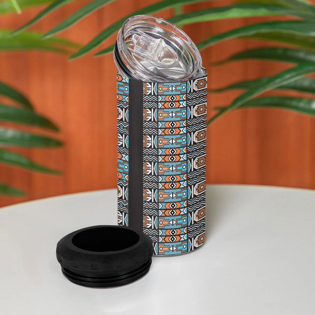 African Ndebele Traditional Attire 4 in 1 Can Cooler Tumbler Black Ndebele Stripe