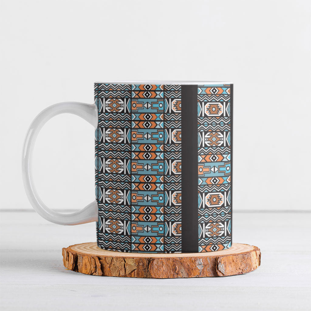 African Ndebele Traditional Attire Ceramic Mug Black Ndebele Stripe