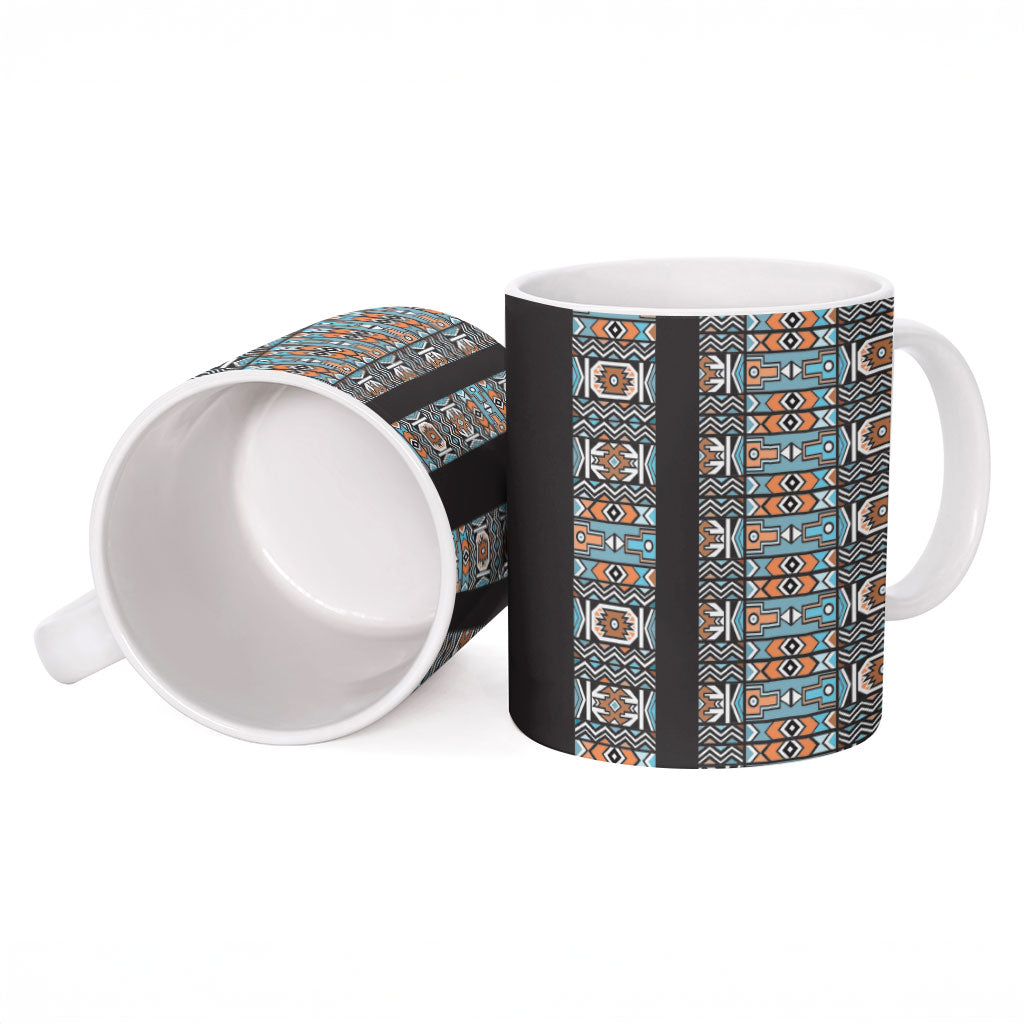 African Ndebele Traditional Attire Ceramic Mug Black Ndebele Stripe