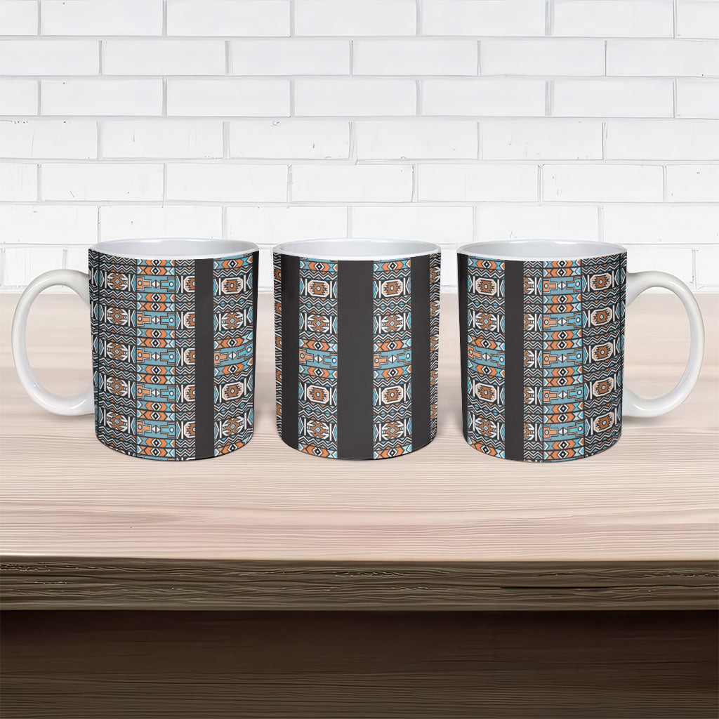 African Ndebele Traditional Attire Ceramic Mug Black Ndebele Stripe