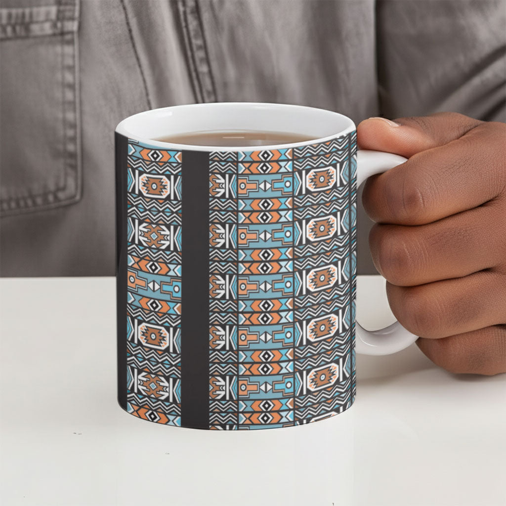 African Ndebele Traditional Attire Ceramic Mug Black Ndebele Stripe